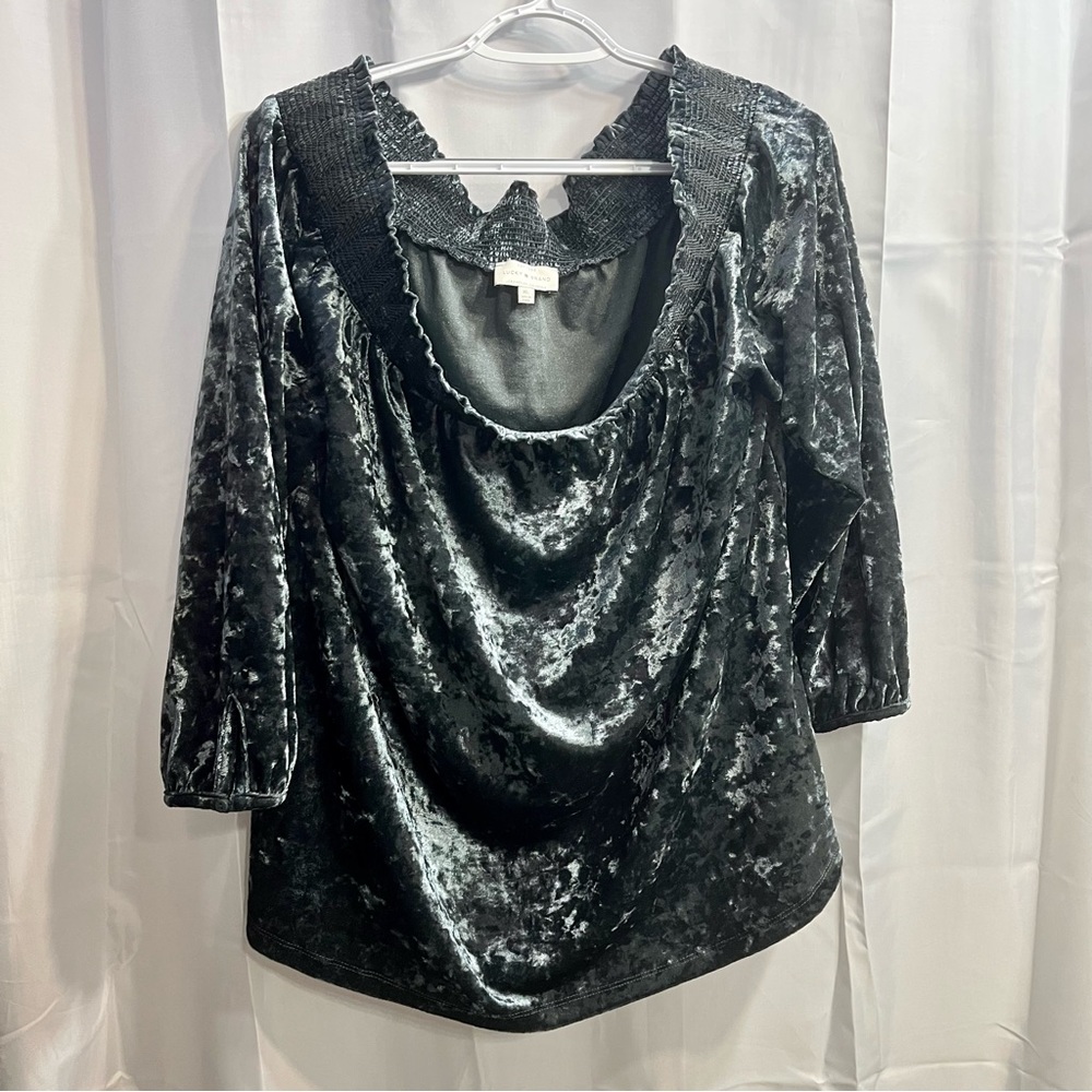 Women’s Lucky Brand Off The Shoulder Stretch Shoulder Velour Gray Blue Size XL